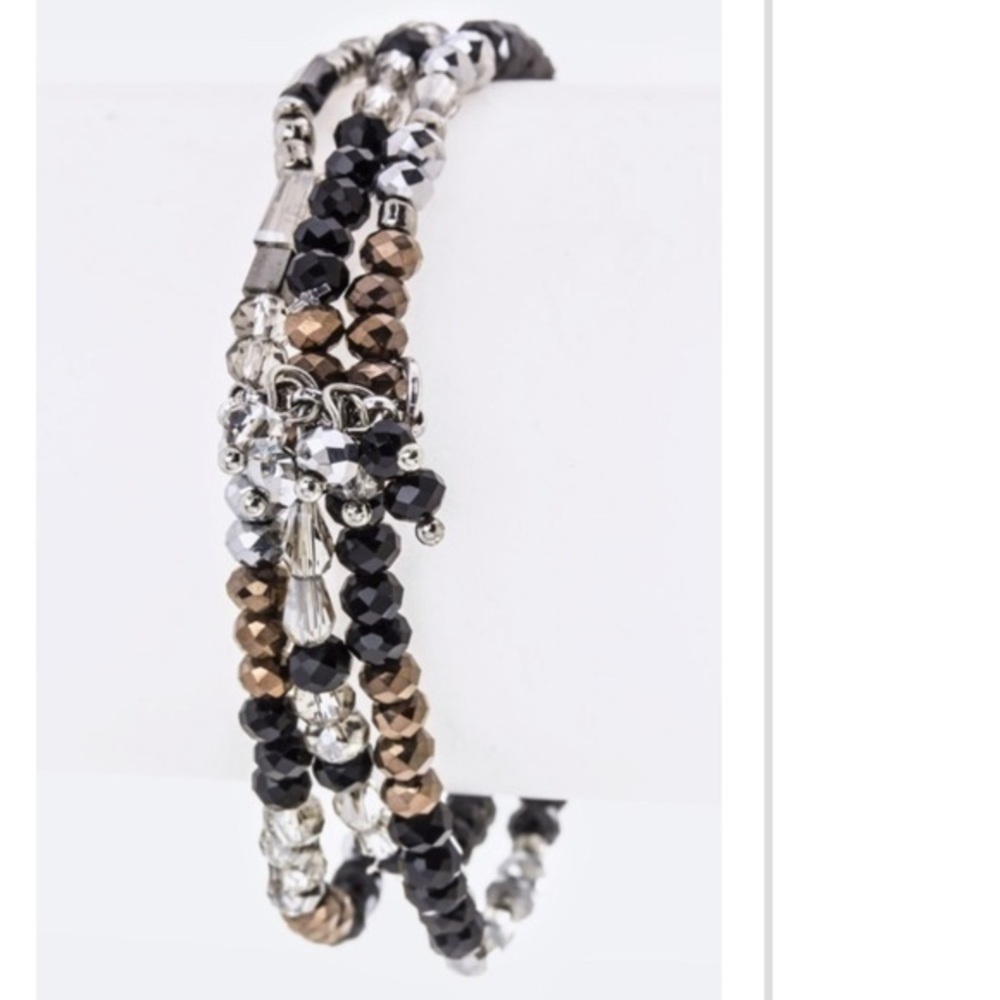 3PC Layered Mix Beads Stretch Bracelet